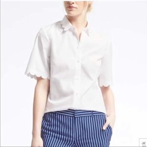 Banana Republic White Button Down Scalloped Sleeve